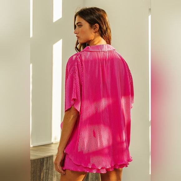 BiBi Pleated Short Sleeve Shirt and Shorts Set - Picture 4 of 5